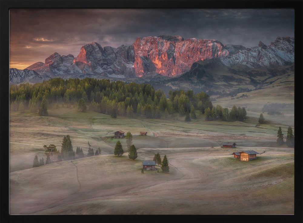 Burning mountains over the frozen valley | Poster