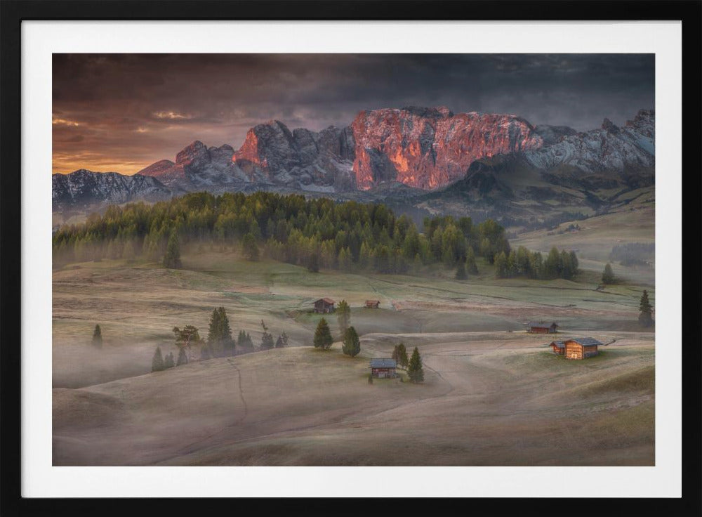 Burning mountains over the frozen valley | Poster