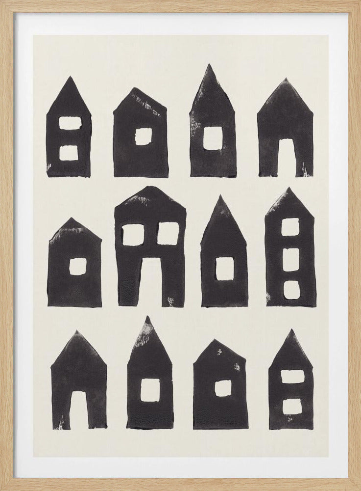 Tiny Houses #1 | Hand-printed Linocut | Poster