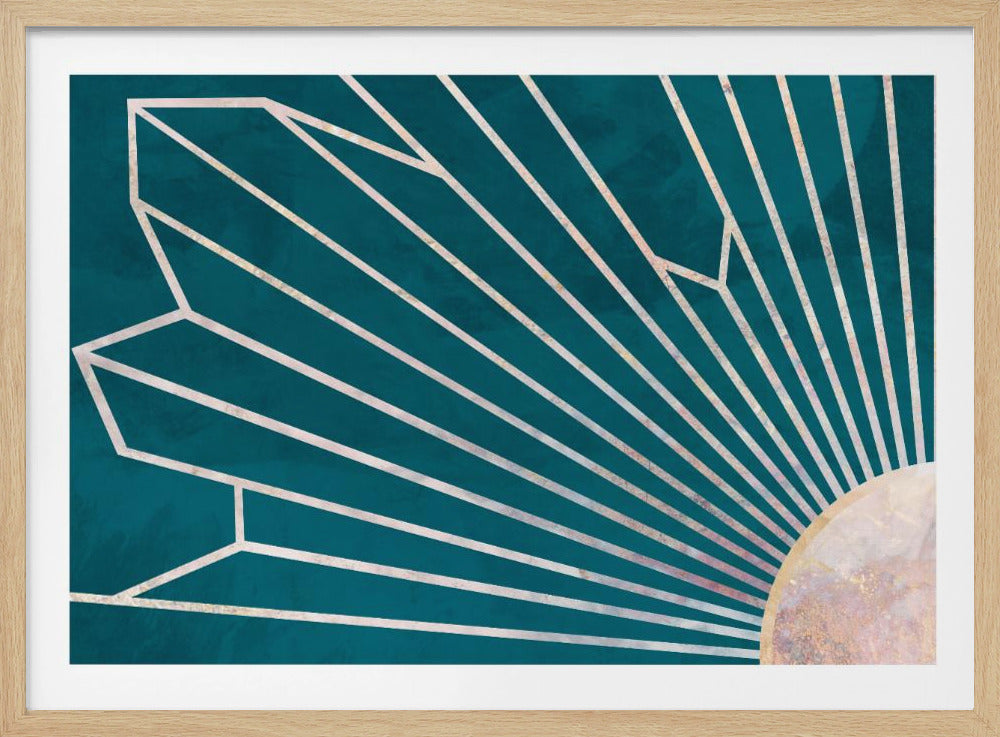 Gold geometric sun rays mural turquoise | Poster