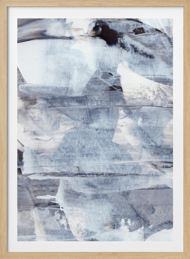 Brushstrokes in Shades of Gray Blue and White | Poster