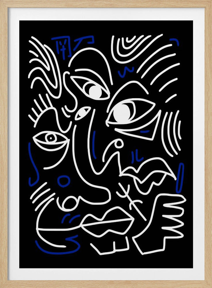 White And Blue Lines On A Black Background | Poster