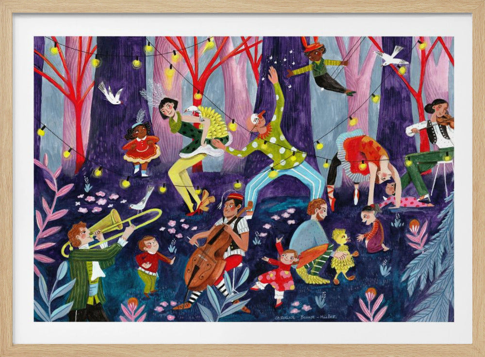 Circus performers and children in the forest | Poster