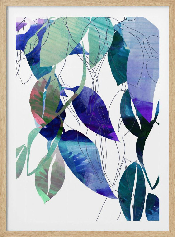 Botanical Leaf Print Art In Navy Blue 3 | Poster