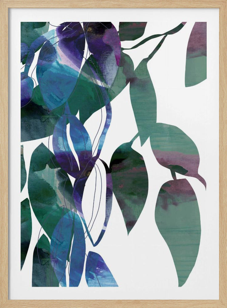 Botanical Leaf Print Art In Navy Blue 1 | Poster