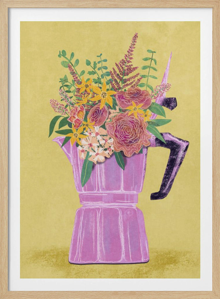 Espresso Maker with Flowers | Poster