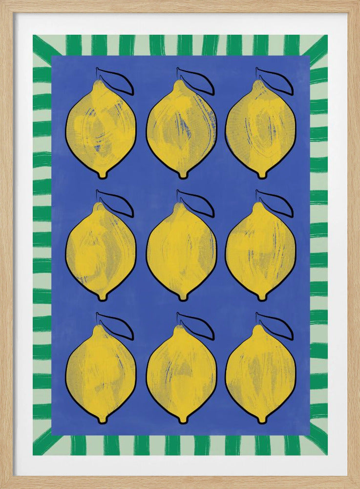 Vibrant Yellow Lemons on a Deep Blue | Poster