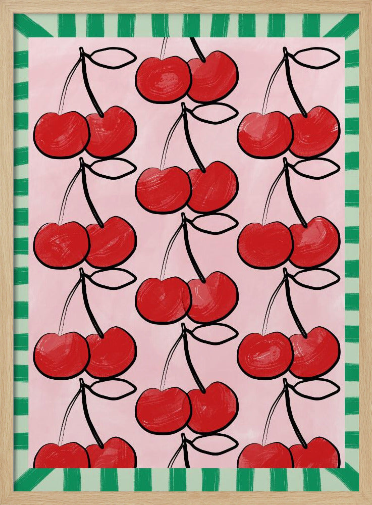 Red Cherries on a Pink | Poster