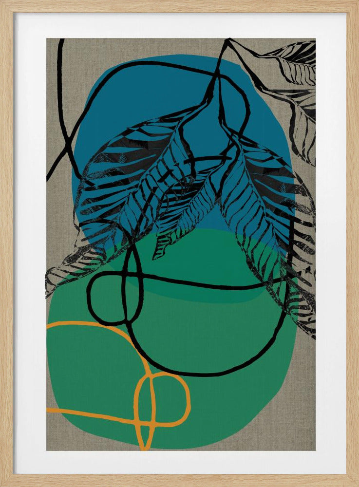 Woodblock Leaf Teal Orange Green Abstract 1 Final | Poster