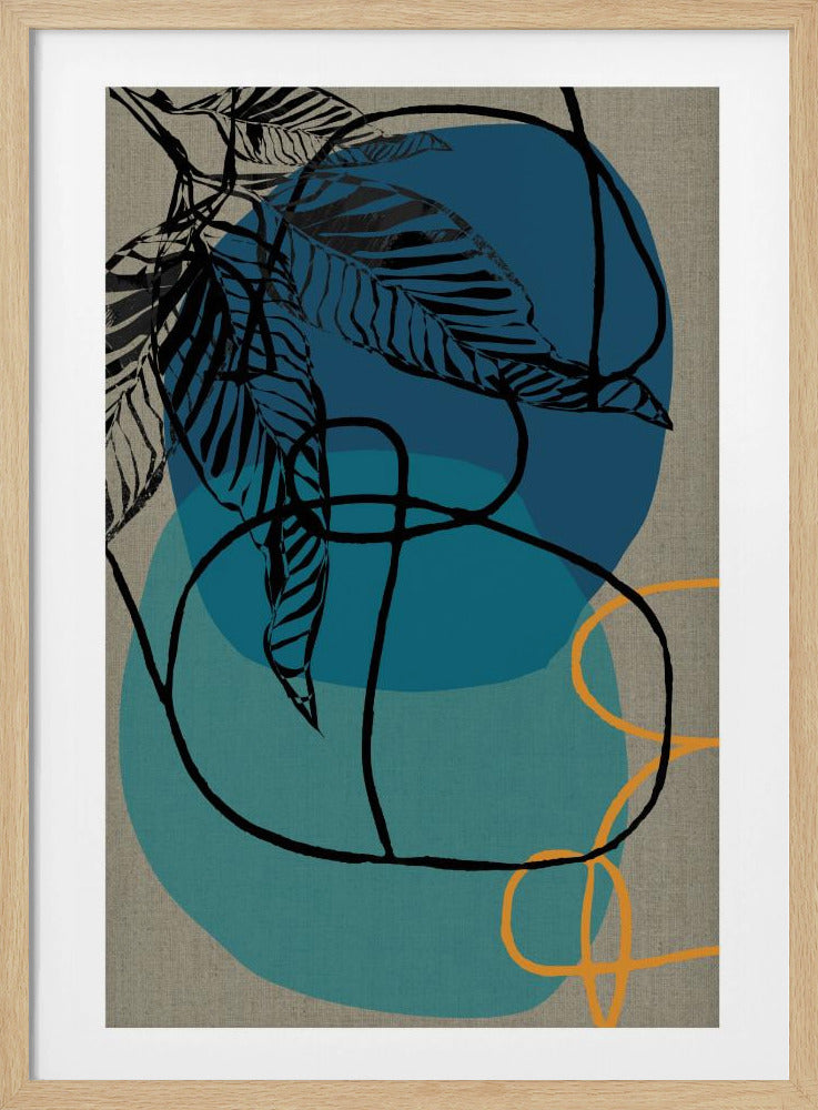 Woodblock Leaf Teal Orange Green Abstract 2 Final | Poster