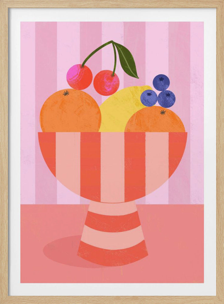 Fruit in Striped Bowl | Poster