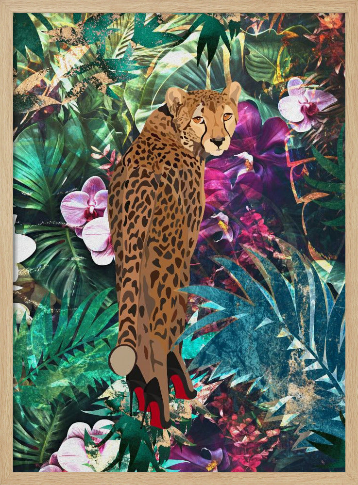 Tropical Floral Jungle - Cheetah in heels | Poster