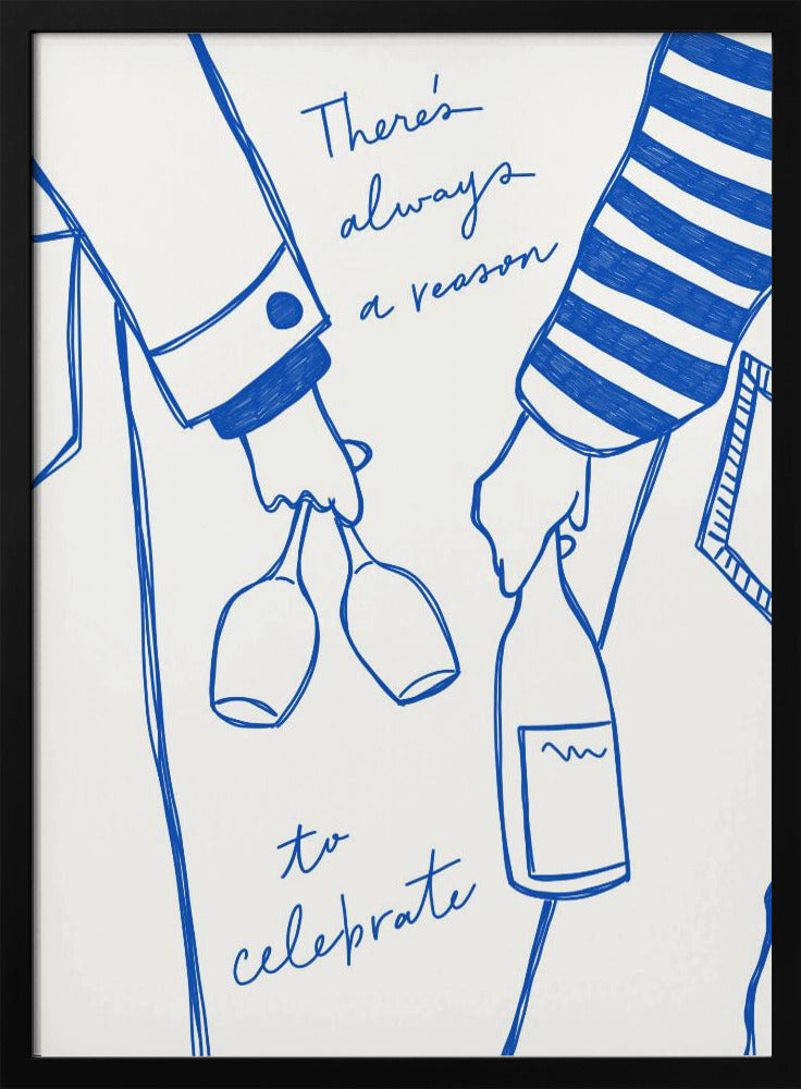 Woman holding wine bottle and wine glass (Blue) - Wine Vin Femme Bleu | Poster