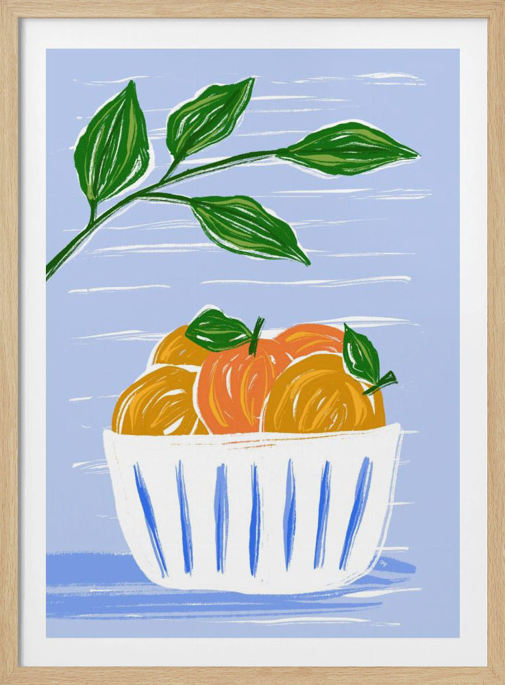 Oranges And Leaves In A White Bowl | Poster