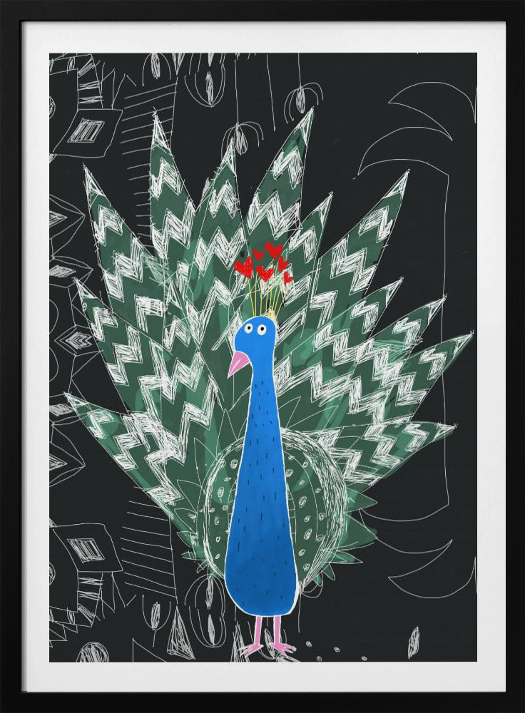 Cute Peacock with Jungle Doodle by Artist Carla Daly | Poster