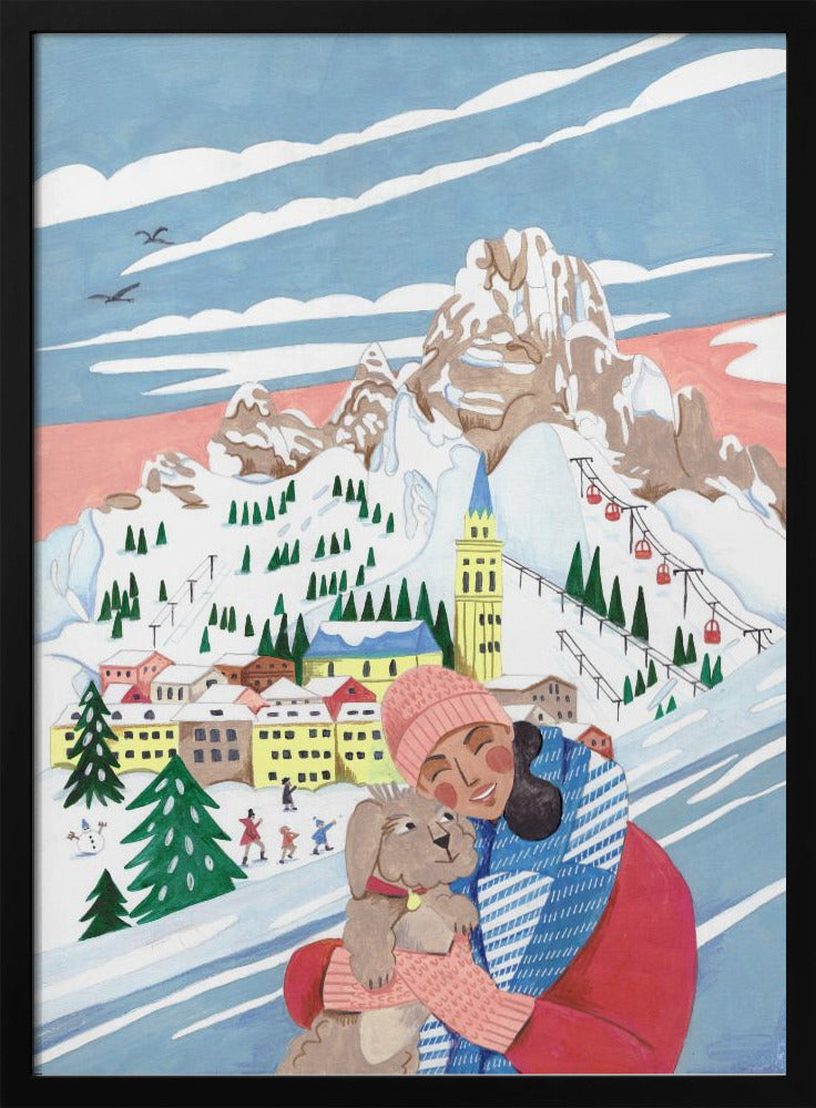 Winter Scene Woman and Dog | Poster