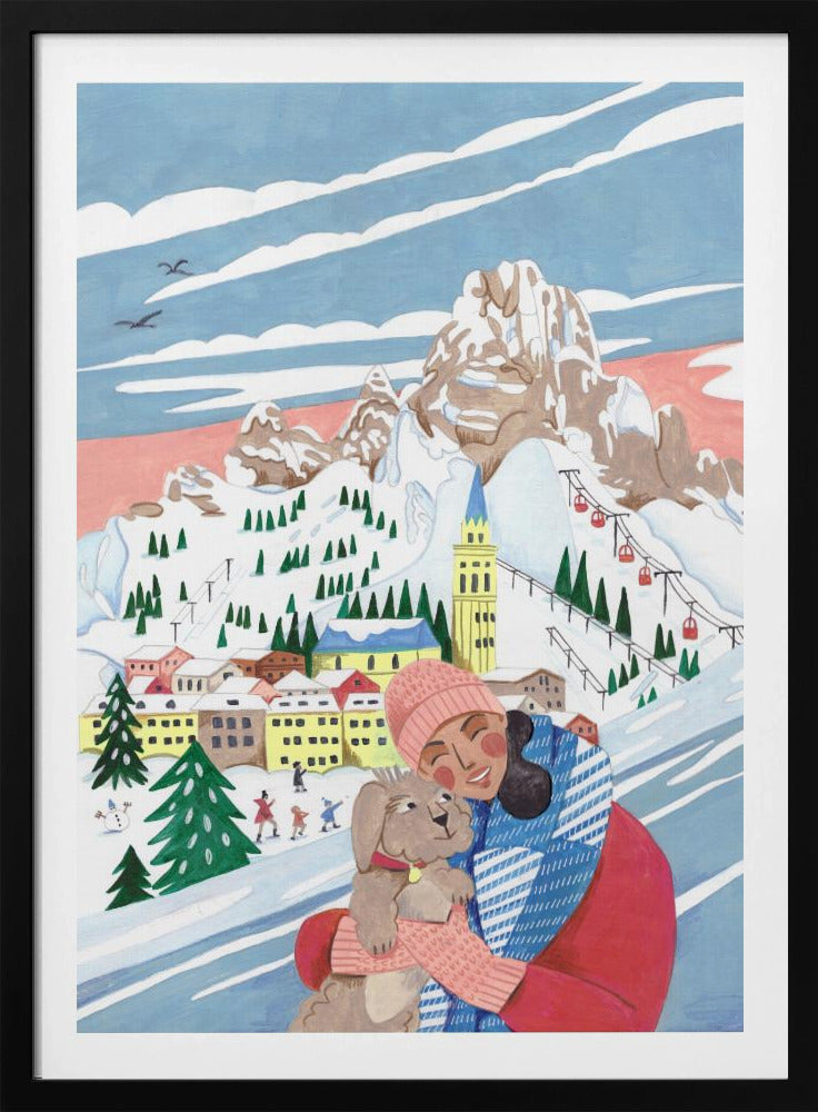 Winter Scene Woman and Dog | Poster