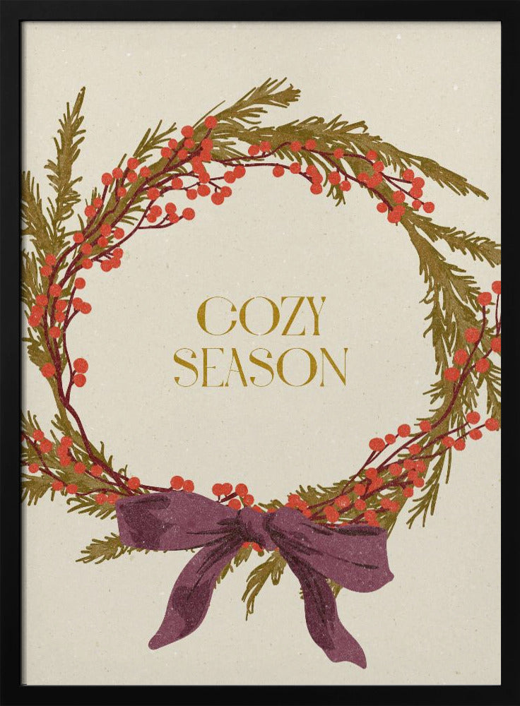 Cozy Season. Christmas wreath with bow | Poster