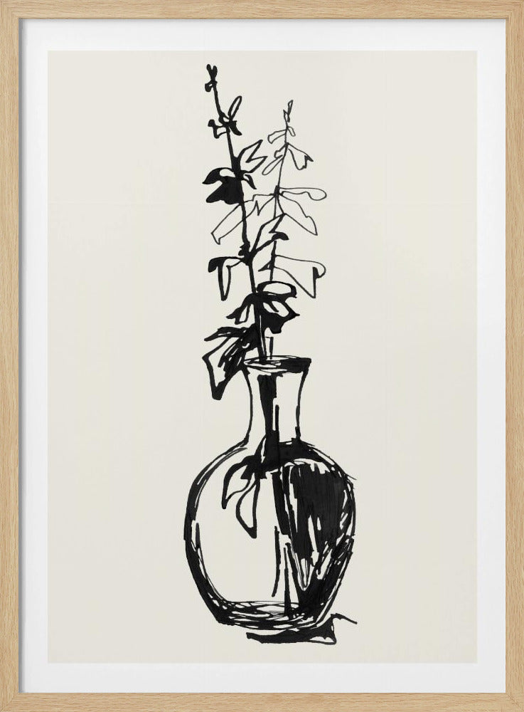 Leaves in a vase ink sketch | Poster