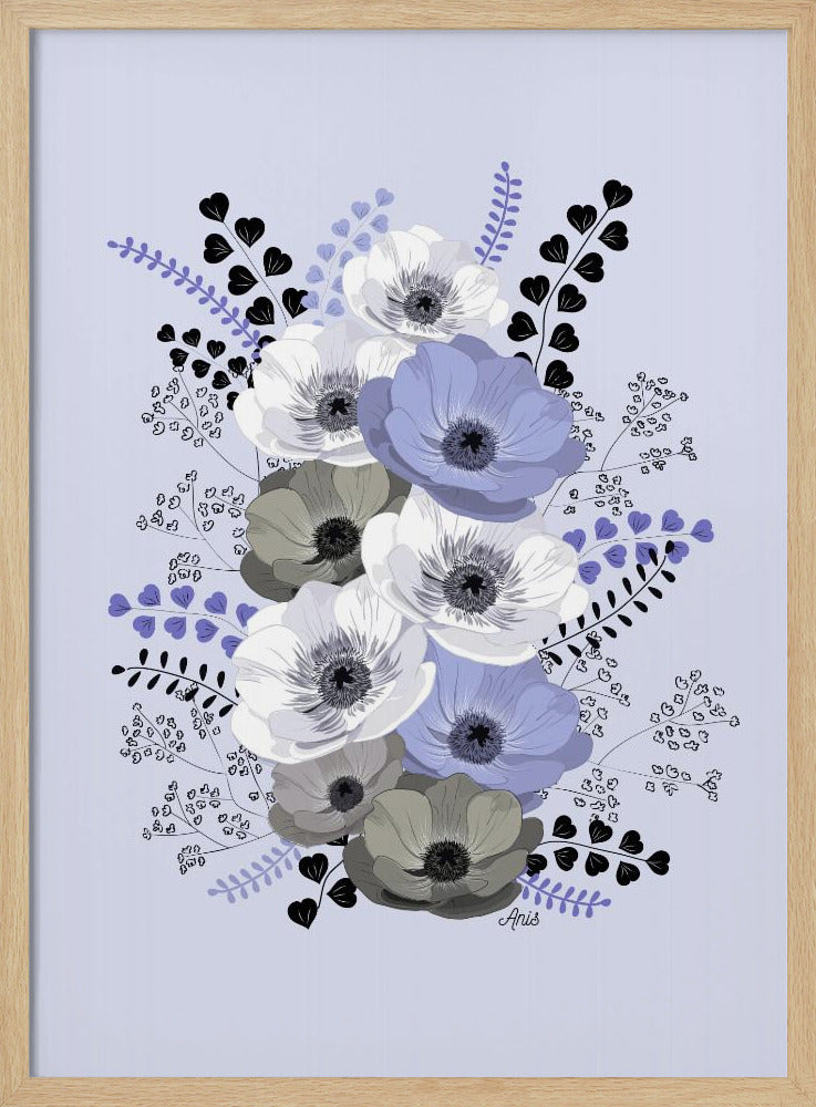 Anemones Floral Bouquet Blue | Poster
