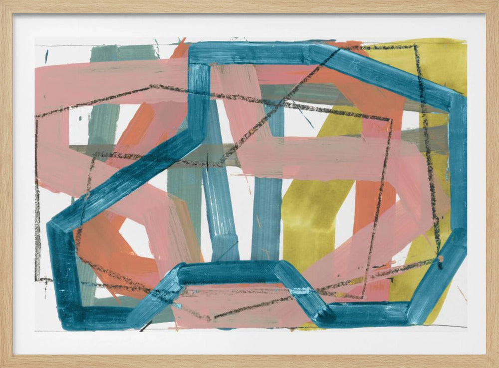 Blue & Pink Abstract Lines Art Print | Poster