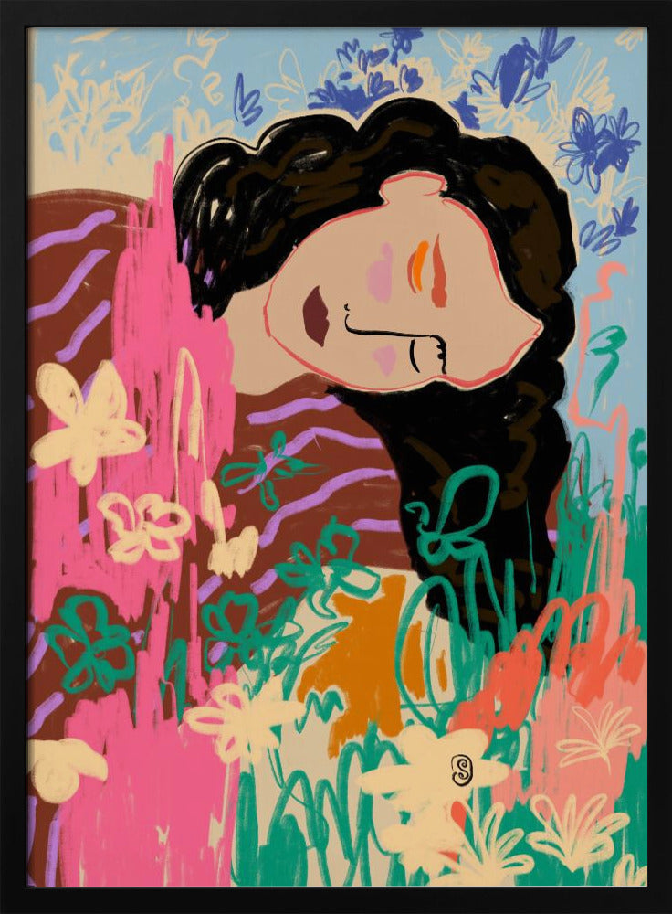 Expressive Figure Surrounded By Colorful Flowers | Poster