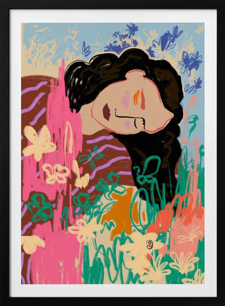 Expressive Figure Surrounded By Colorful Flowers | Poster