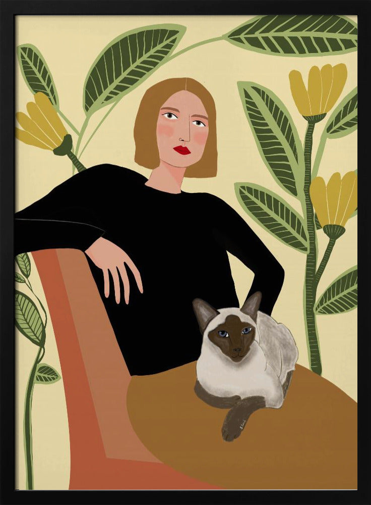 Lady with plants and cat | Poster