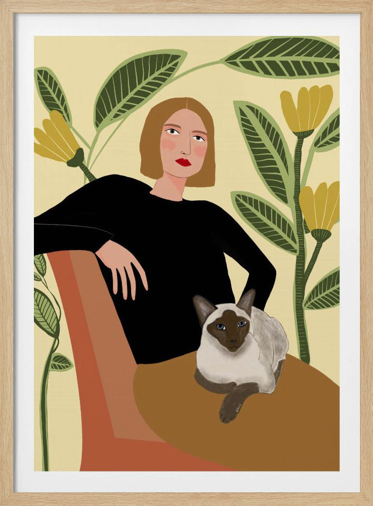 Lady with plants and cat | Poster