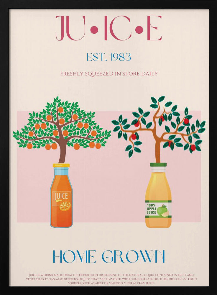 Orange and Apple Trees with Juice Bottles | Poster