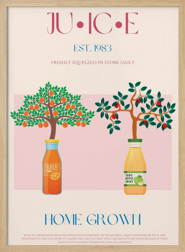 Orange and Apple Trees with Juice Bottles | Poster