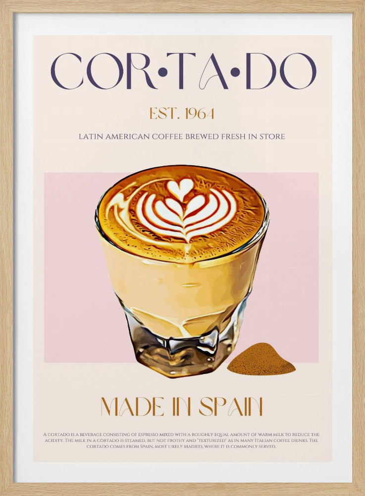 Cortado Coffee Illustration With Latte Art | Poster