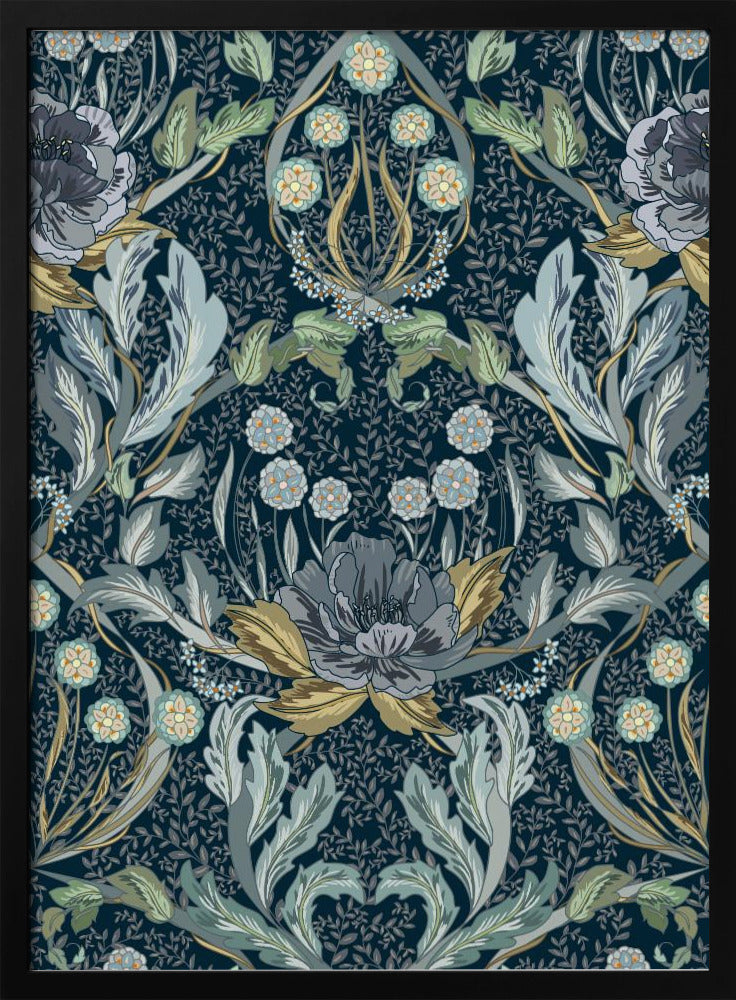Floral Heritage Morris moonshine blue pattern | Poster