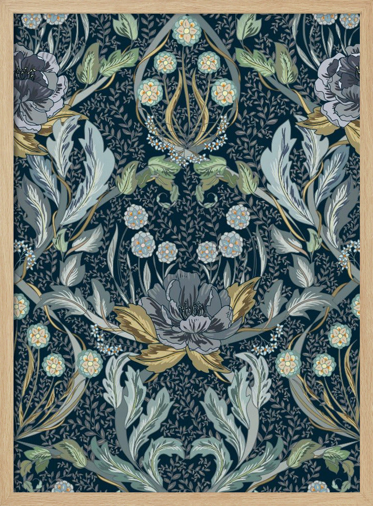 Floral Heritage Morris moonshine blue pattern | Poster