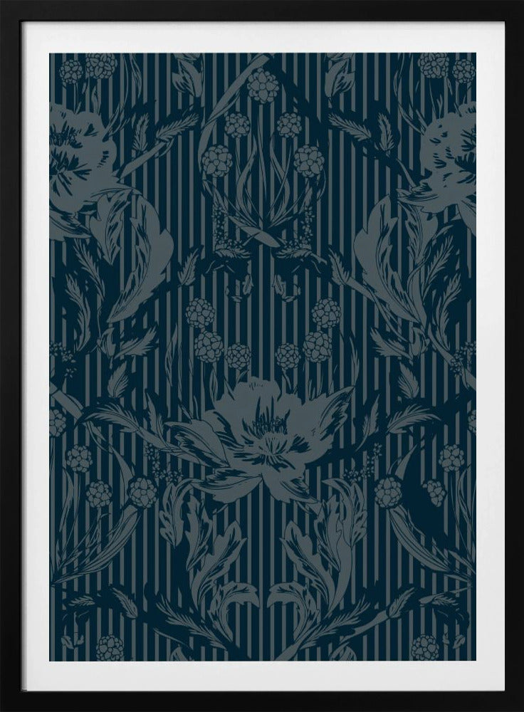 Floral Heritage Morris monochrome stripes moonshine blue pattern | Poster