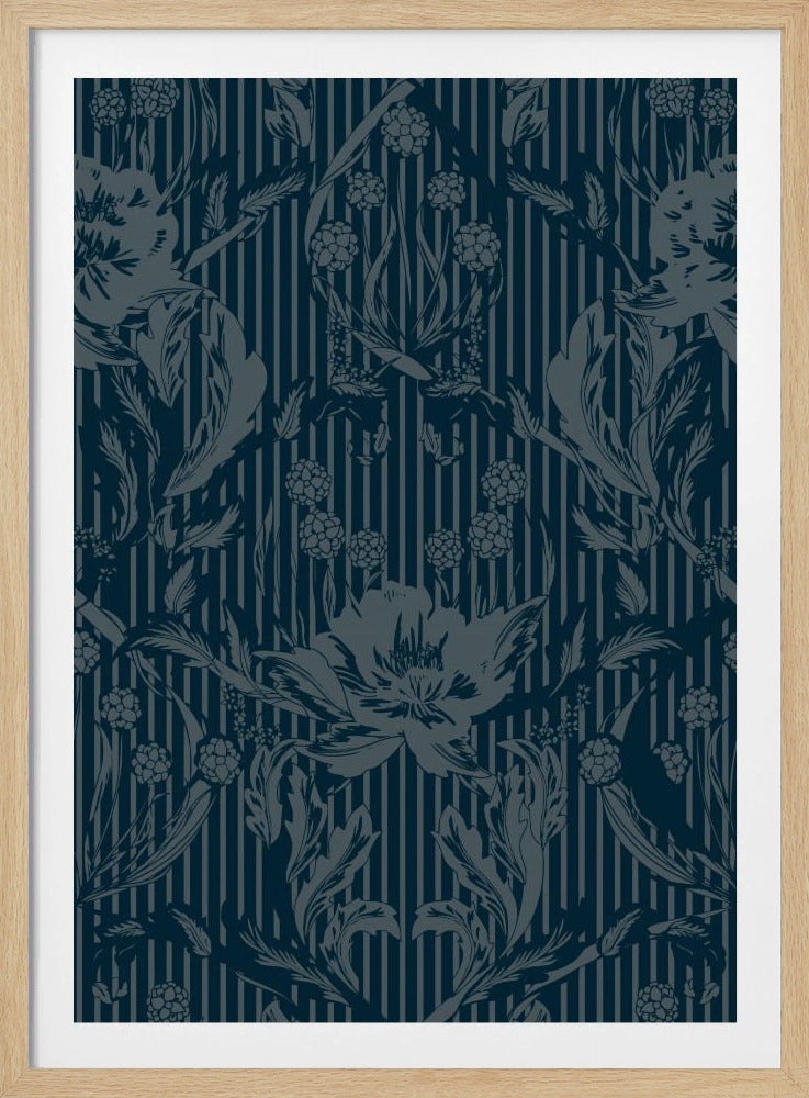 Floral Heritage Morris monochrome stripes moonshine blue pattern | Poster