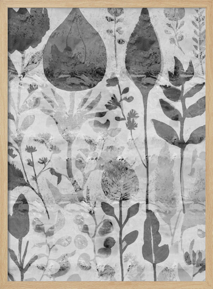 Floral Silhouettes in Grayscale | Poster