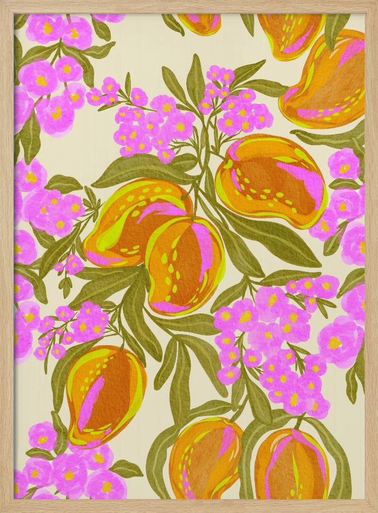 Tropical Theme With Lush Mangoes And Flowers | Poster