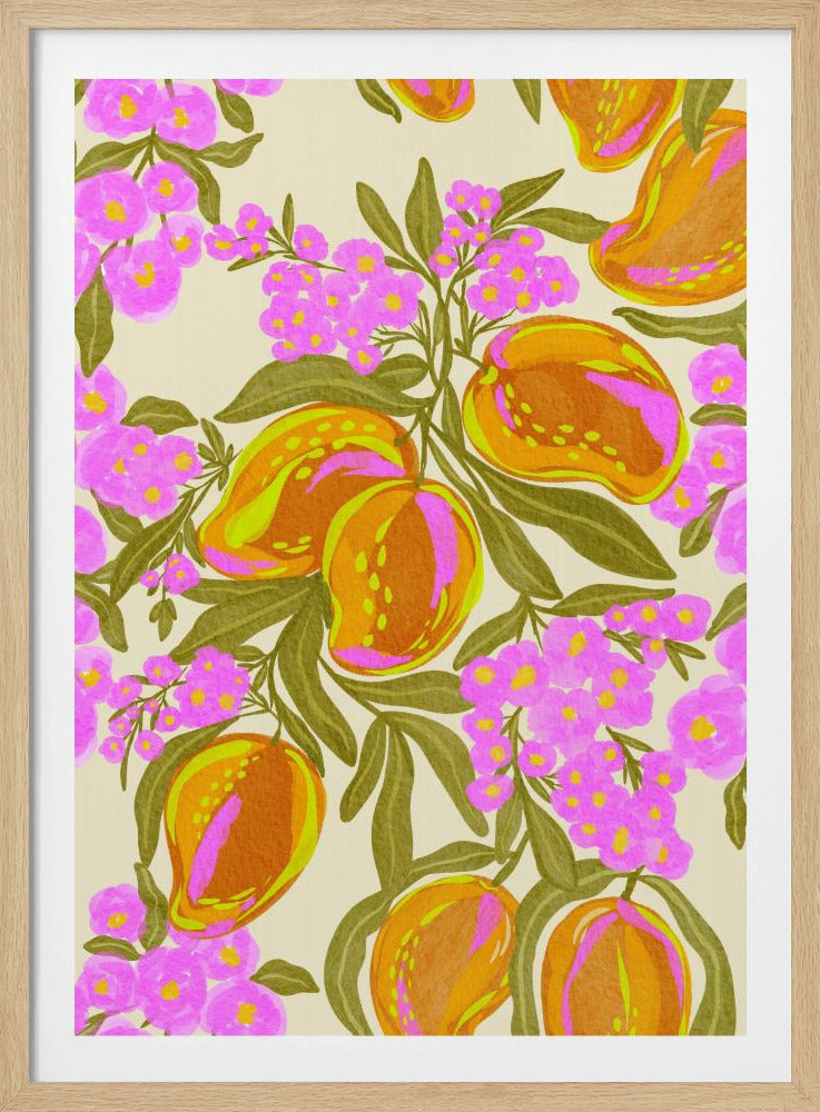Tropical Theme With Lush Mangoes And Flowers | Poster