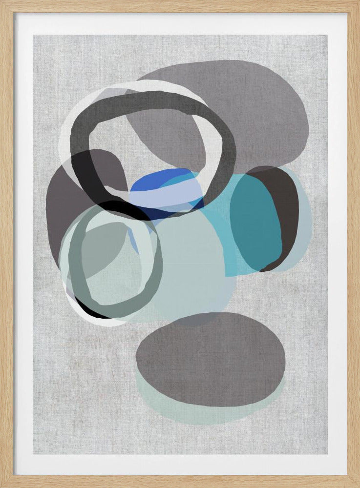 Abstract Shapes in Blues, Greys and Black Rings | Poster
