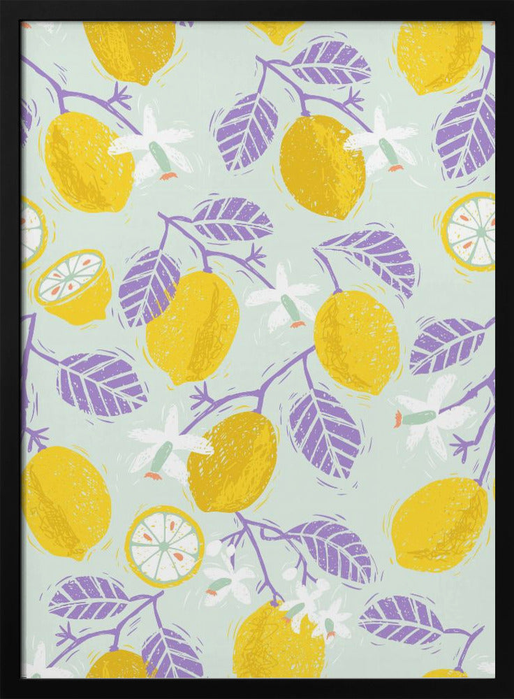 Yellow Lemons with Purple Leaves | Poster
