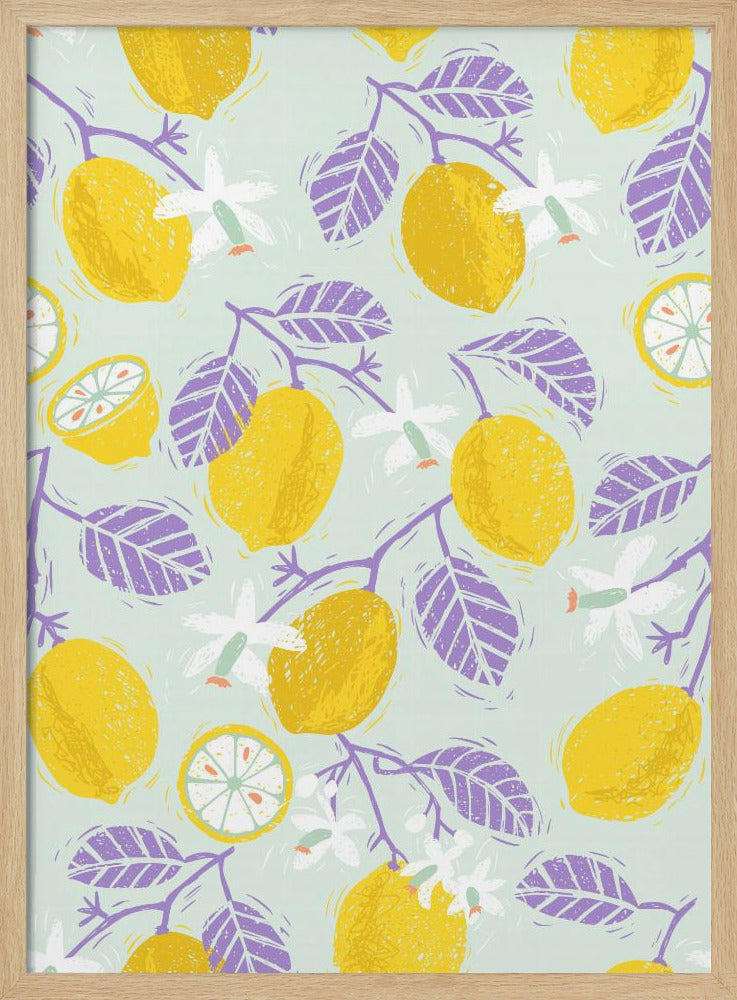 Yellow Lemons with Purple Leaves | Poster