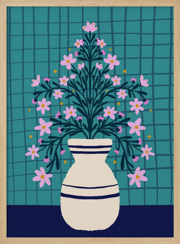 Turquoise Flowers In a Vase | Poster