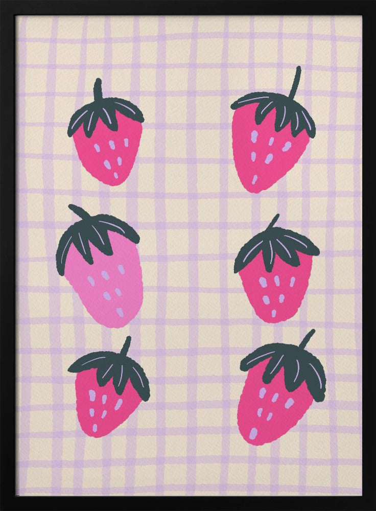 Abstract strawberries on a grid pattern | Poster