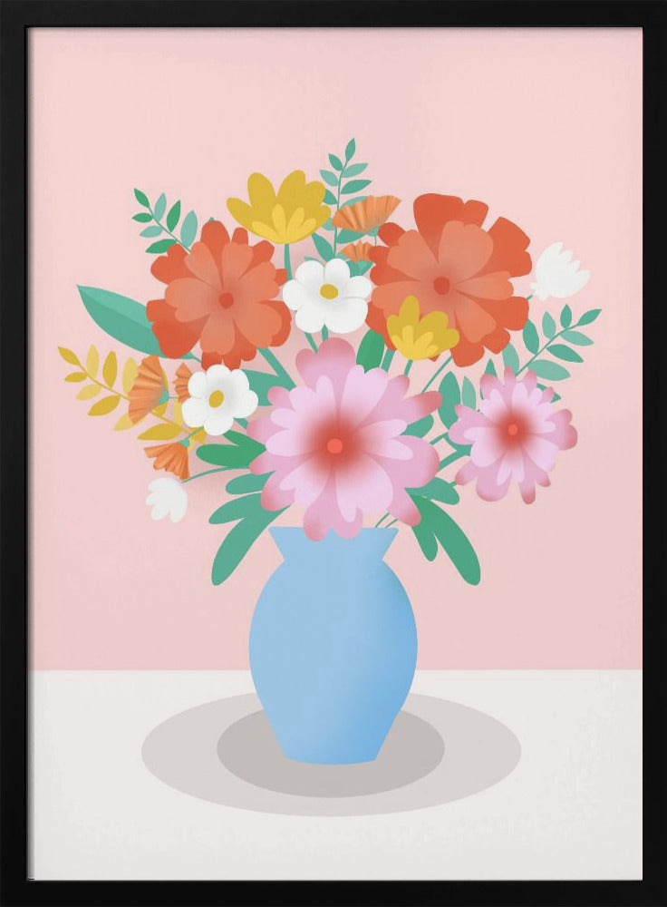 Vibrant Bouquet of Flowers in a Blue Vase | Poster