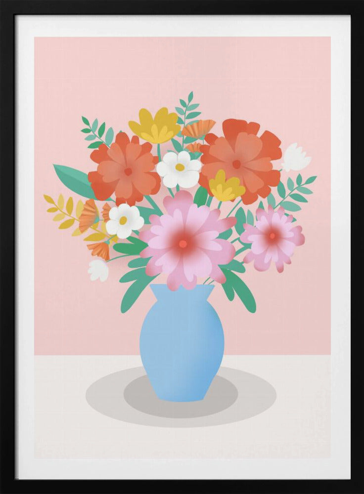 Vibrant Bouquet of Flowers in a Blue Vase | Poster