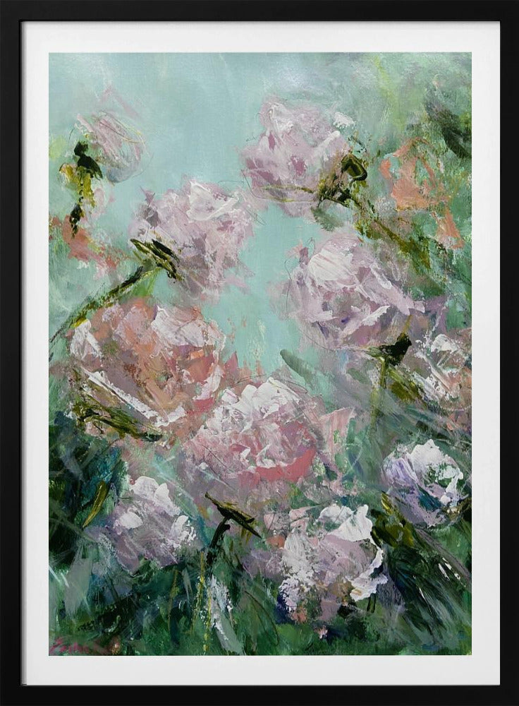 Floral Brushstrokes in Pink and Green | Poster