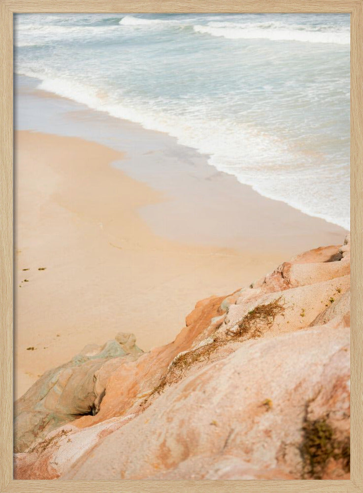 Sandy Beach Meeting Rocky Cliffs | Poster