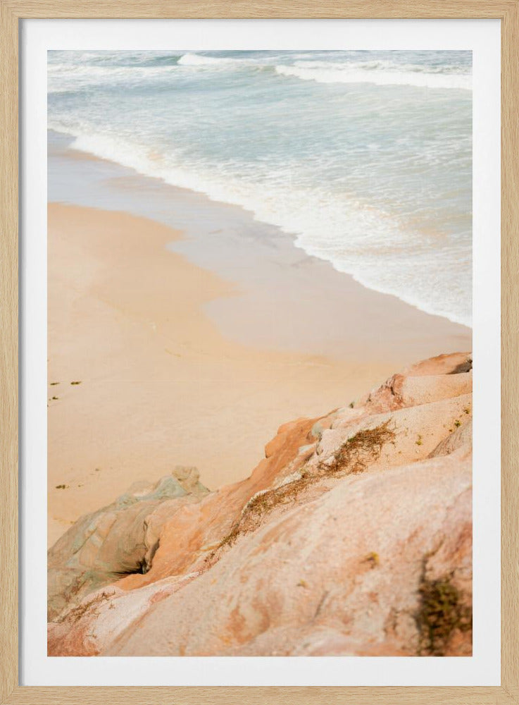 Sandy Beach Meeting Rocky Cliffs | Poster