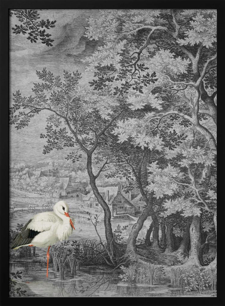 Vintage Landscape With Stork | Poster